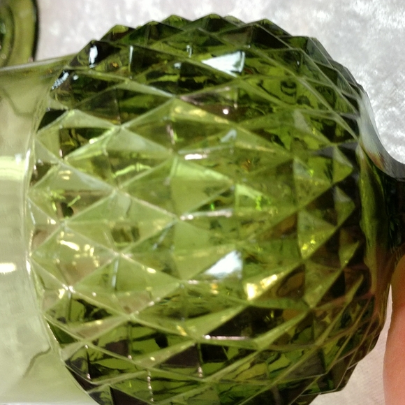 Vintage Glass Diamond Point Green Water Goblet, Mid Century Glass - Picture 3 of 9